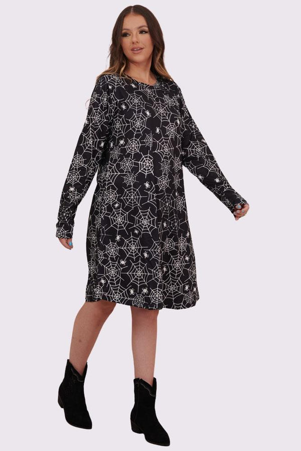 Love My Fashions Spider Cobweb Print Halloween Dress