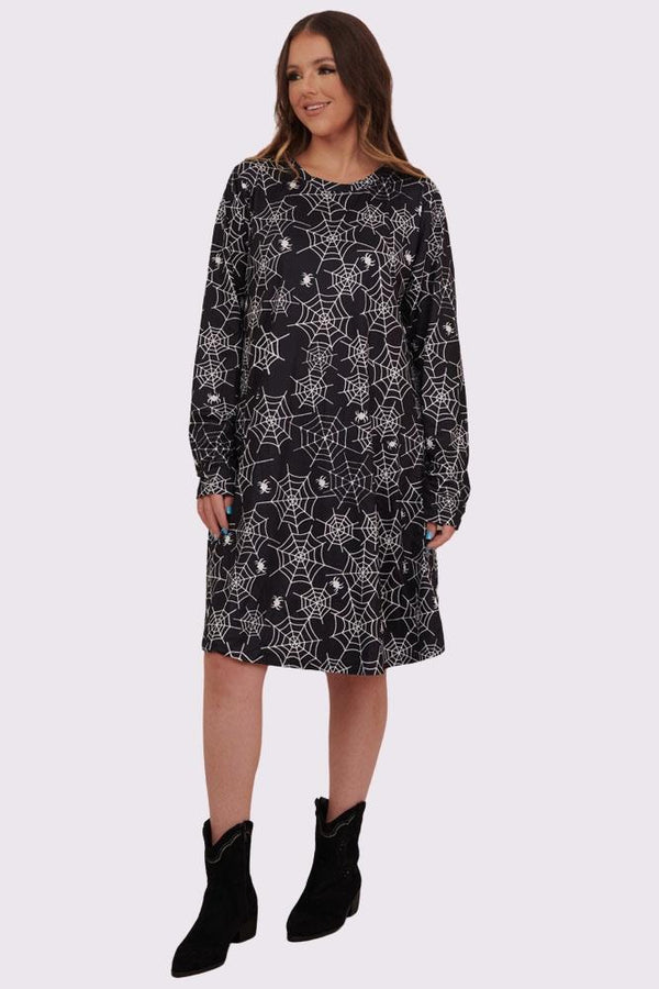 Love My Fashions Spider Cobweb Print Halloween Dress
