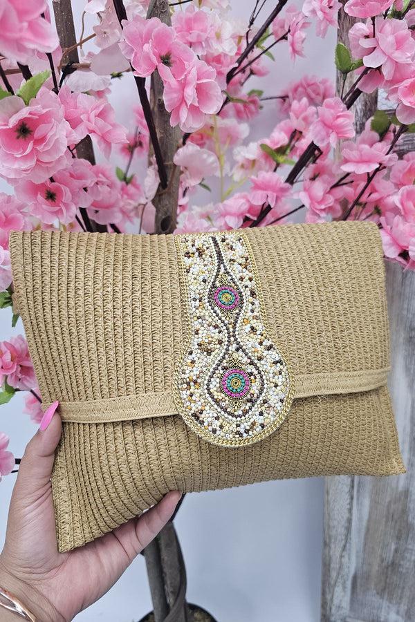 Love My Fashions Straw Beaded Flap Adjustable Strap Clutch Bag