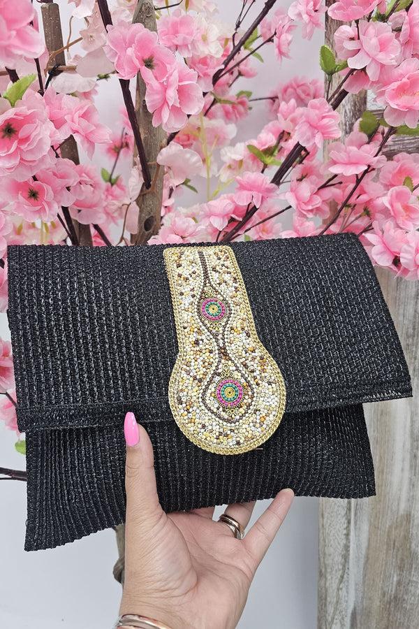 Love My Fashions Straw Beaded Flap Adjustable Strap Clutch Bag