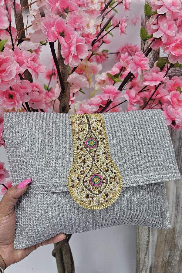 love my fashions Straw Beaded Flap Adjustable Strap Clutch Bag
