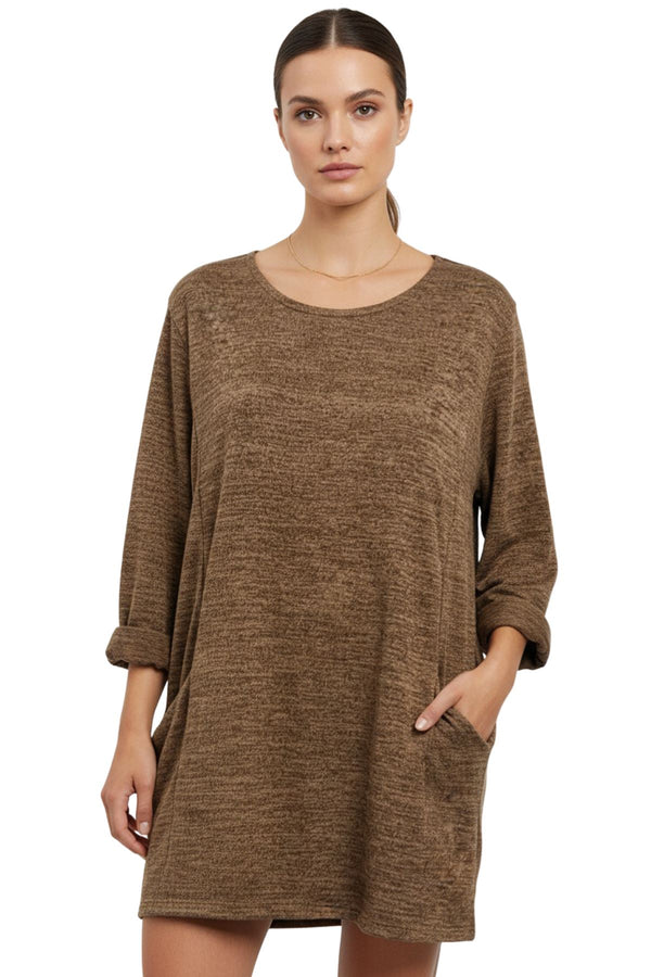 love my fashions Subtle Heathered Textured Two Front Draped Pockets Top