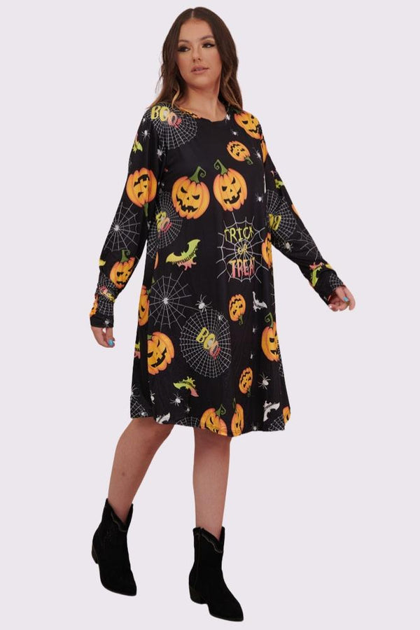 Love My Fashions Trick & Treat Pumpkin Print Halloween Dress
