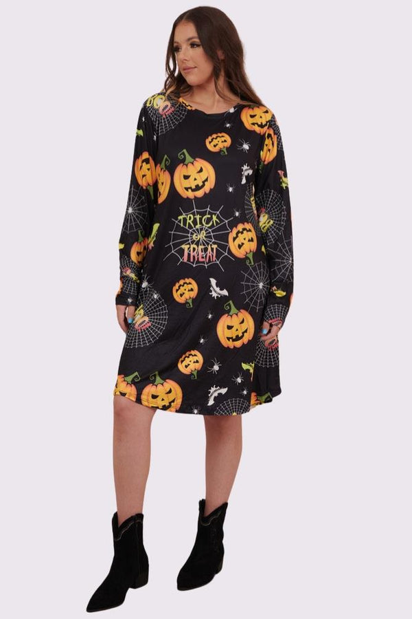 Love My Fashions Trick & Treat Pumpkin Print Halloween Dress