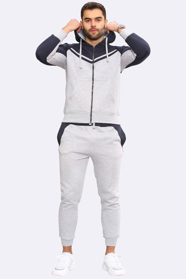 love my fashions V Panelled Fleece Zipper Hoodie & Joggers Set