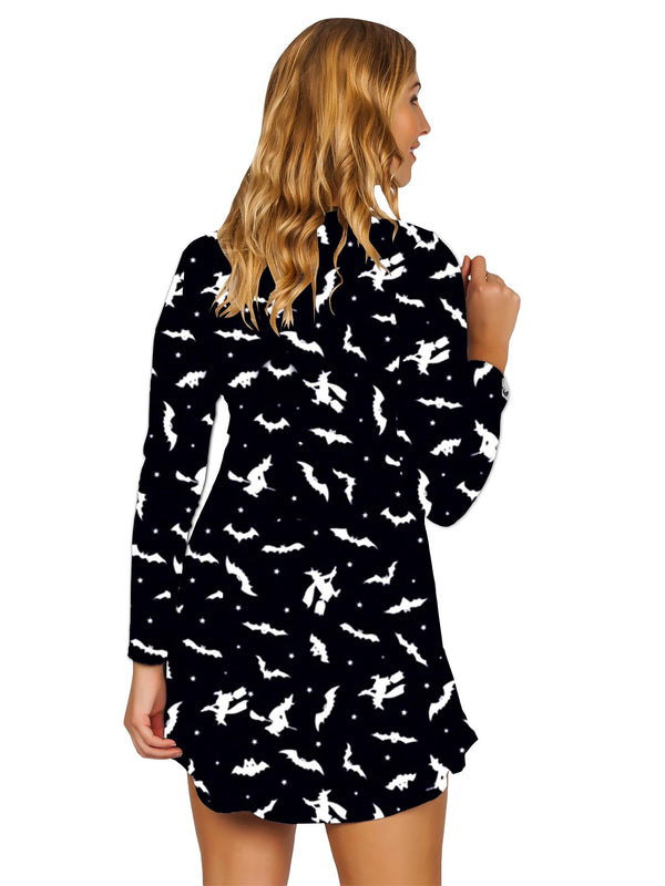 Love My Fashions Witch And Bat Print Halloween Dress