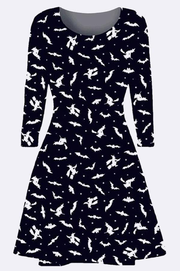 Love My Fashions Witch And Bat Print Halloween Dress