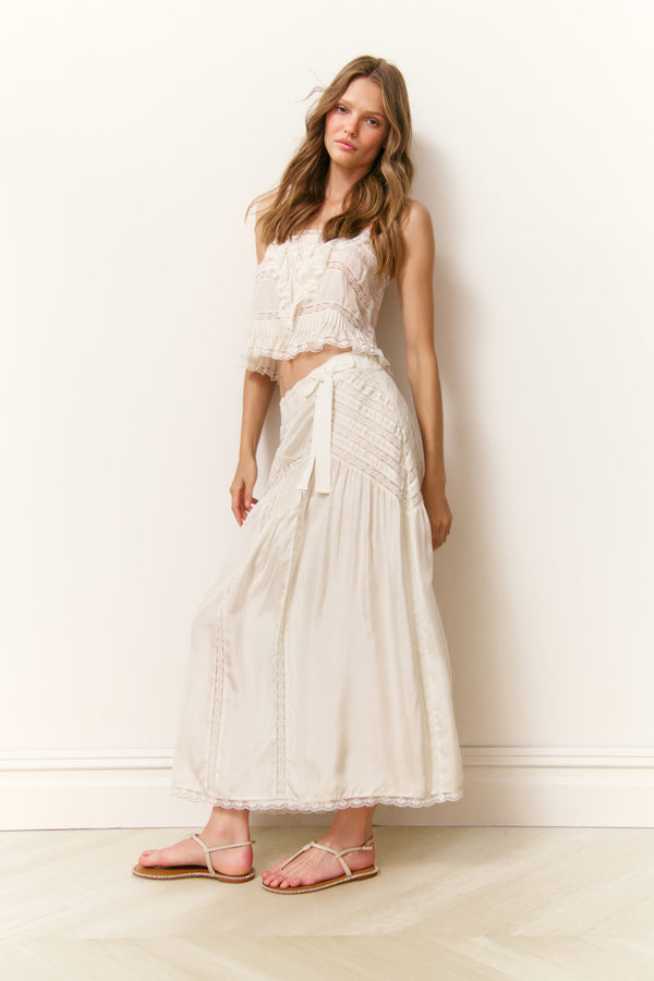 Loveshackfancy Beloria Silk Lace-Detailed Maxi Skirt