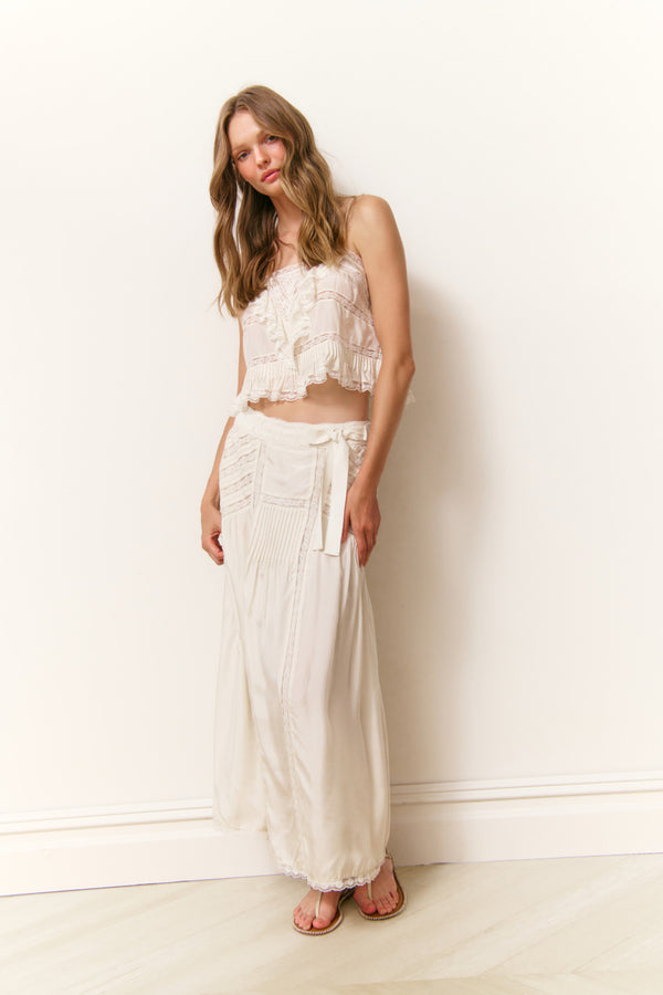loveshackfancy Beloria Silk Lace-Detailed Maxi Skirt