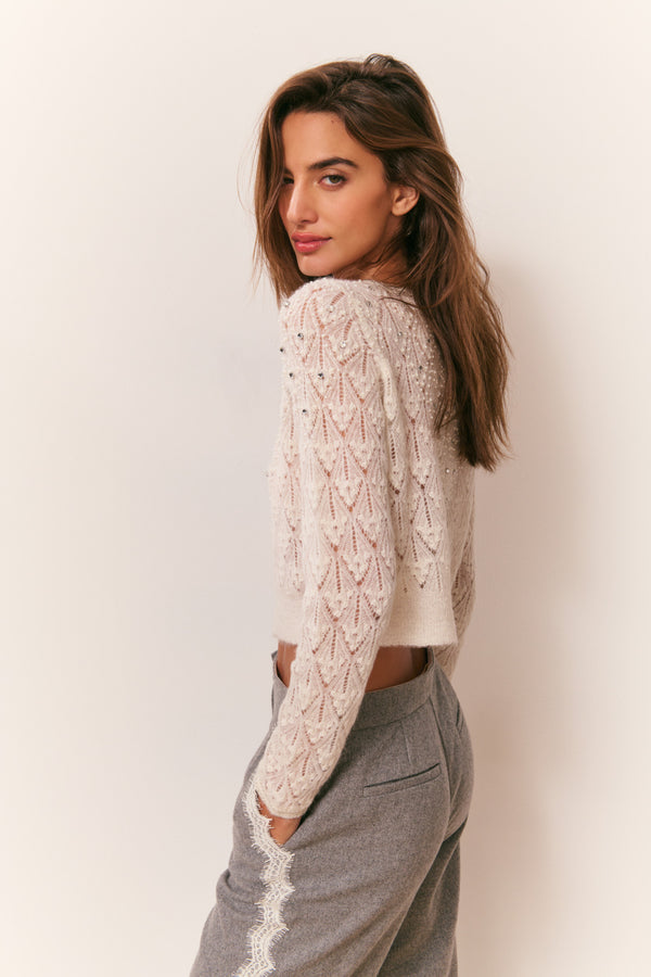 Loveshackfancy Calico Embellished Pointelle Cardigan
