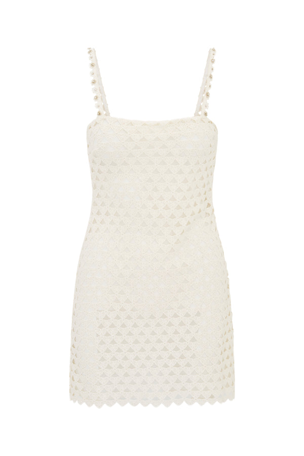 Loveshackfancy Camara Rhinestone Cotton Lace Mini Dress