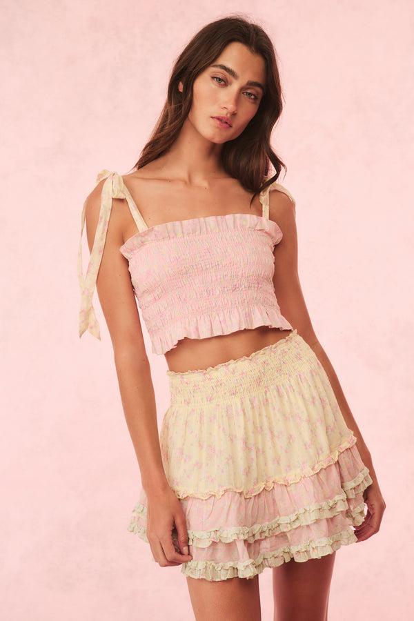 Loveshackfancy Camellia Cotton Mixed Print Mini Skirt