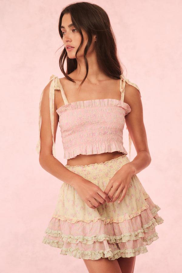 loveshackfancy Camellia Cotton Mixed Print Mini Skirt