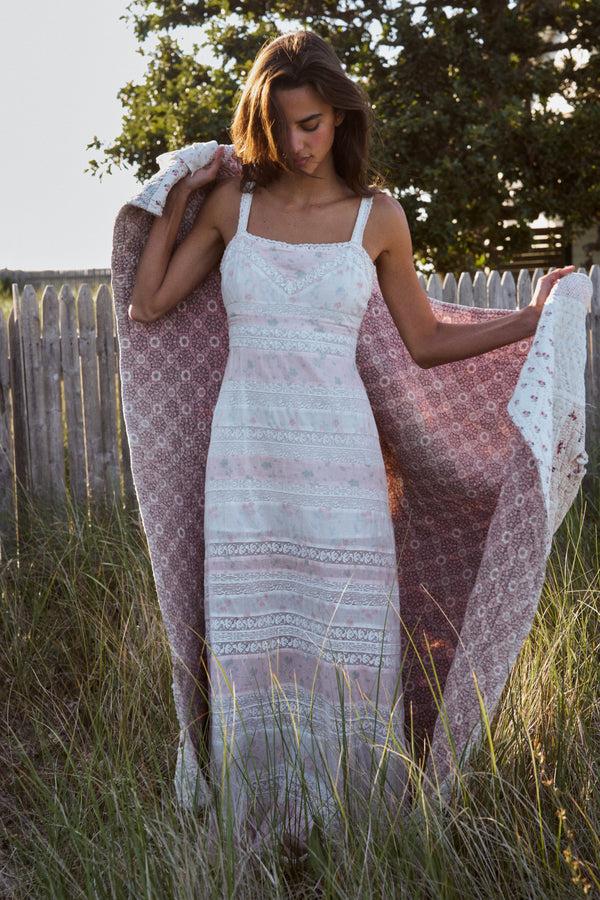 Loveshackfancy Carwen Cotton Mixed Print Maxi Dress