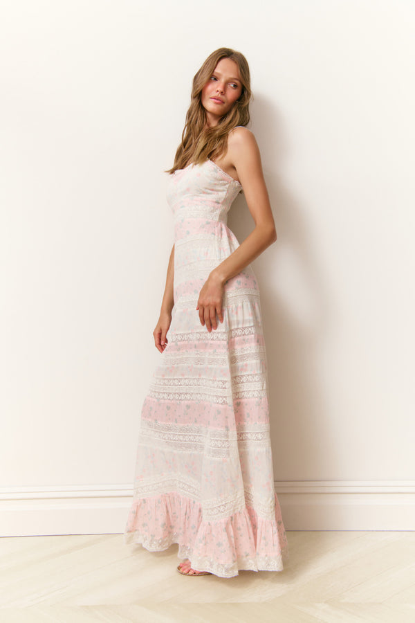 Loveshackfancy Carwen Cotton Mixed Print Maxi Dress