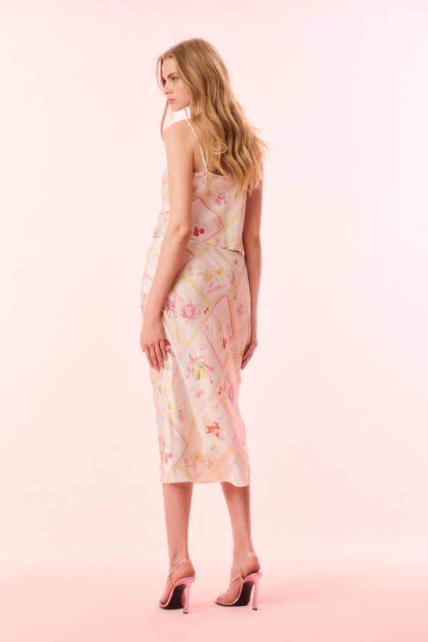 Loveshackfancy Castle Silk-Blend Fruit Print Midi Skirt