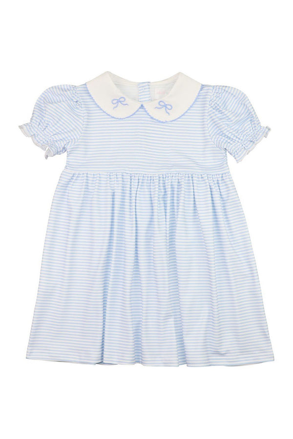 loveshackfancy Cecil & Lou Girls Blue Striped Knit Embroidered Bow Dress