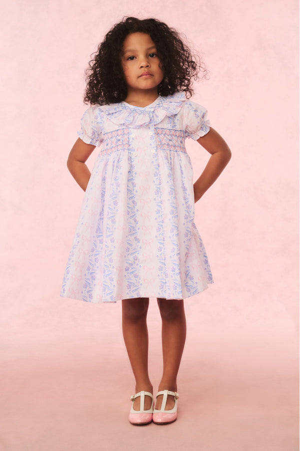 Loveshackfancy Cecil & Lou Girls Floral Bow Smocked Dress