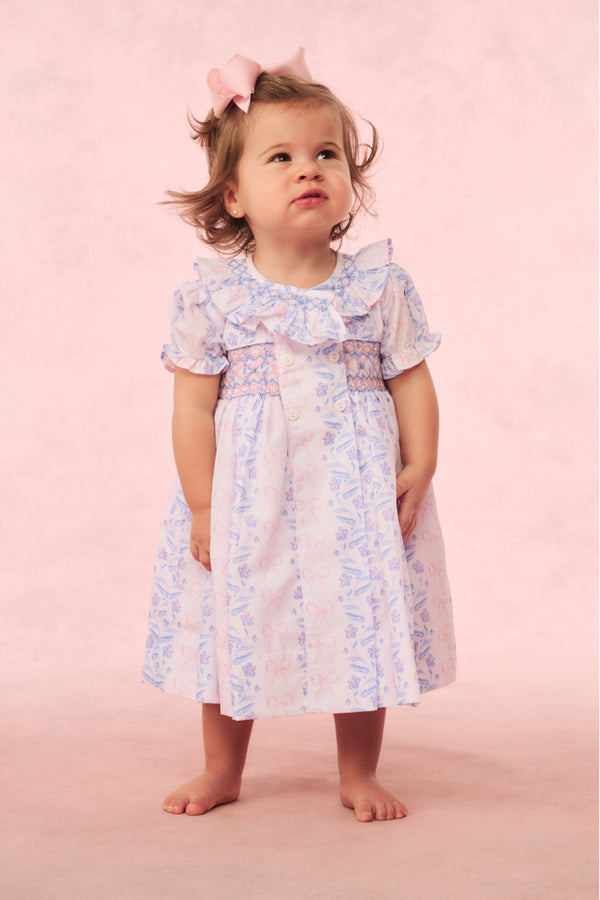 Loveshackfancy Cecil & Lou Girls Floral Bow Smocked Dress