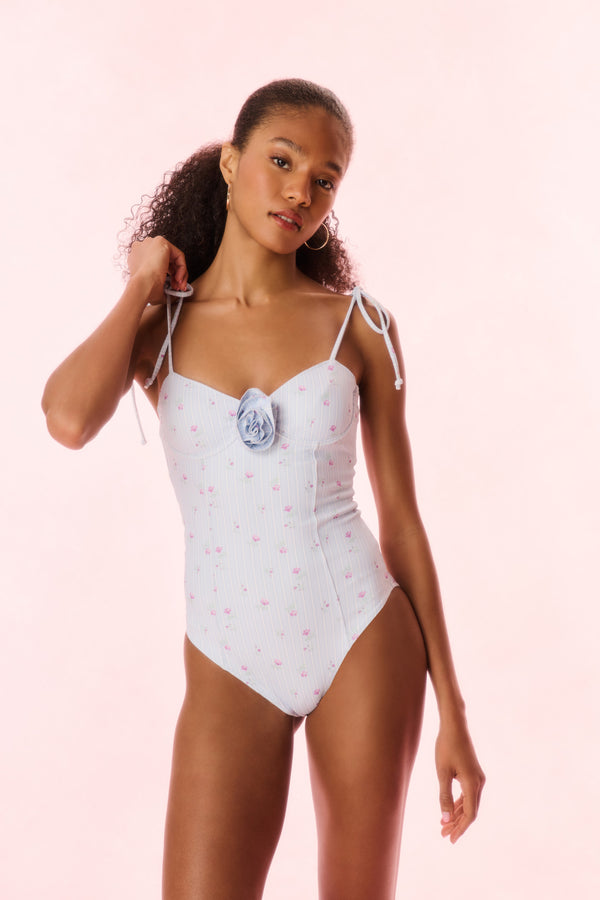 Loveshackfancy Chamomile Floral Striped One-Piece Swimsuit