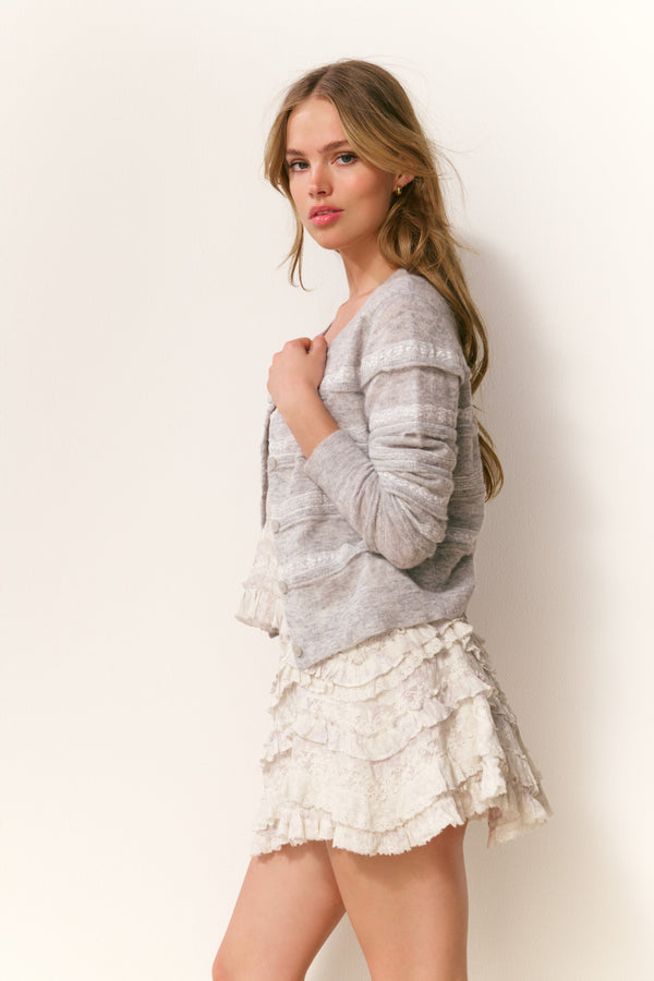 Loveshackfancy Claralise Alpaca-Blend Lace Stripe Cardigan
