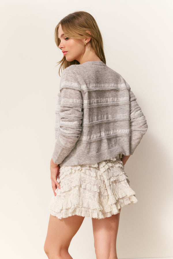 Loveshackfancy Claralise Alpaca-Blend Lace Stripe Cardigan