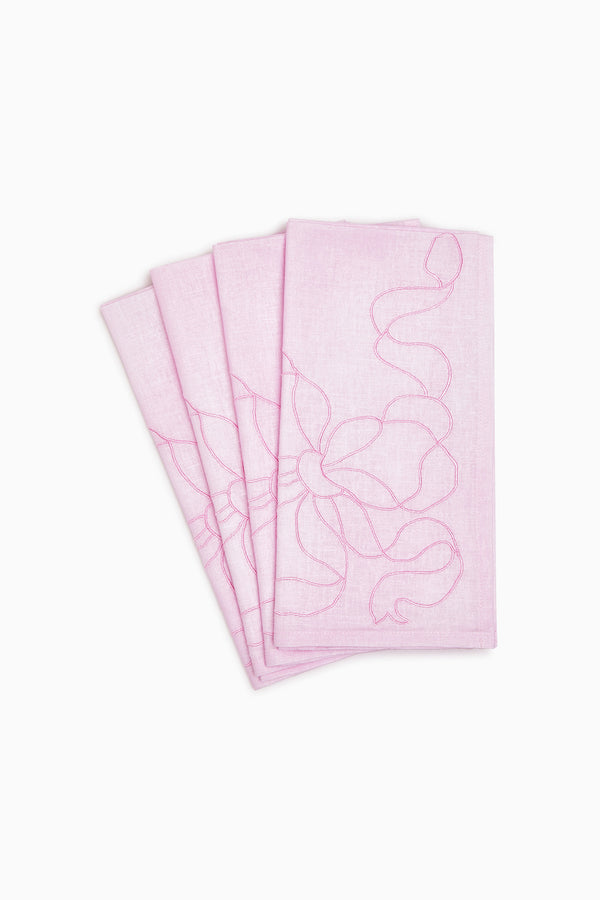 loveshackfancy Embroidered Linen Bow Napkins - Set of 4