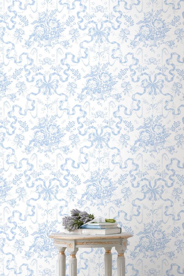 loveshackfancy Fairytale Toile Blissful Blue Wallpaper