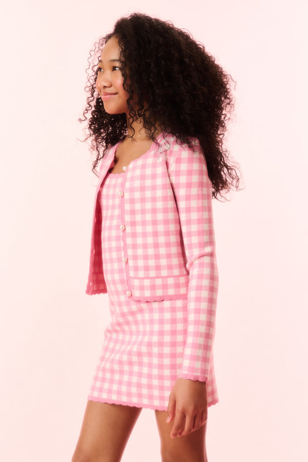 Loveshackfancy Girls Alhambra Checkered Knit Jacket