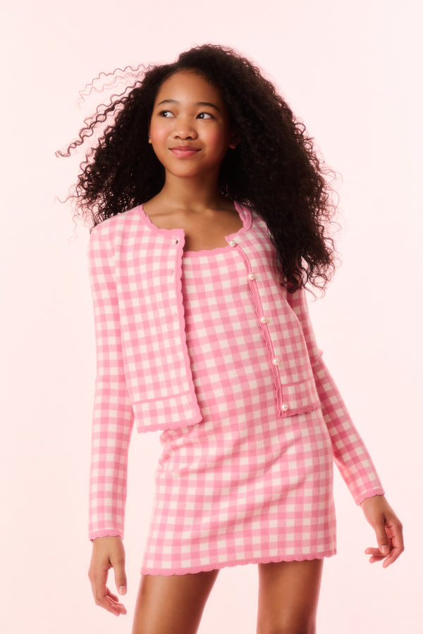 loveshackfancy Girls Alhambra Checkered Knit Jacket