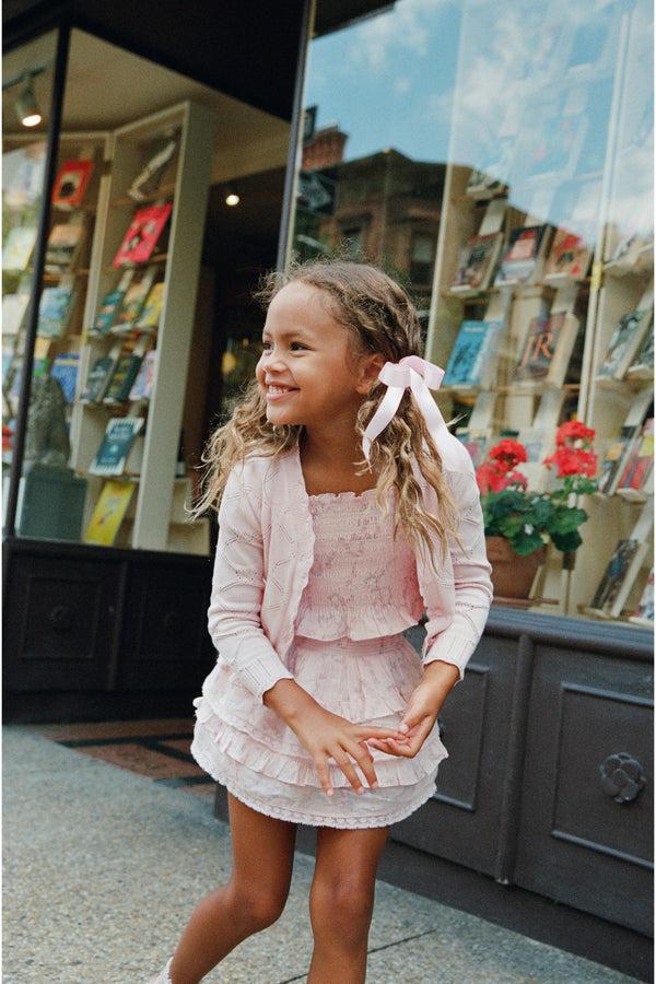 Loveshackfancy Girls Barlene Cotton Heart Argyle Cardigan