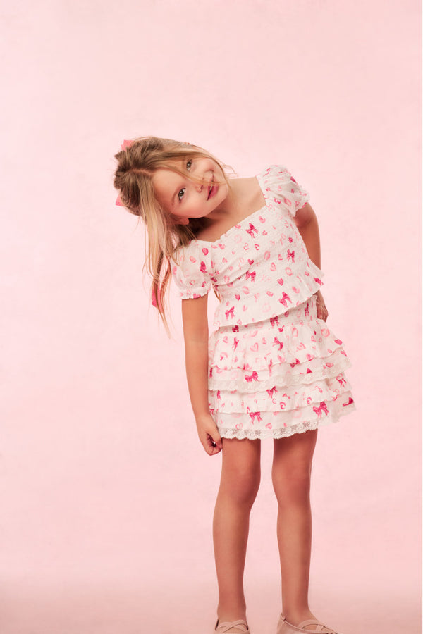 Loveshackfancy Girls Billie Bow & Kiss Print Ruffle Skirt