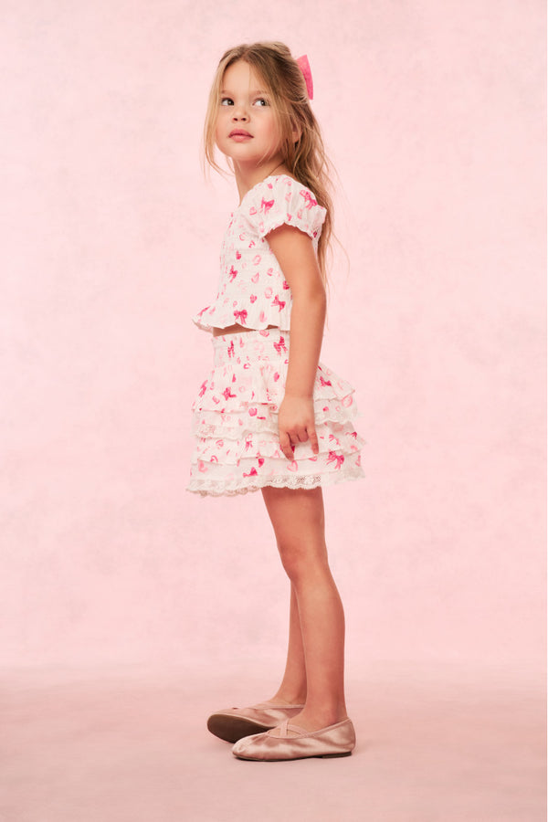 Loveshackfancy Girls Billie Bow & Kiss Print Ruffle Skirt