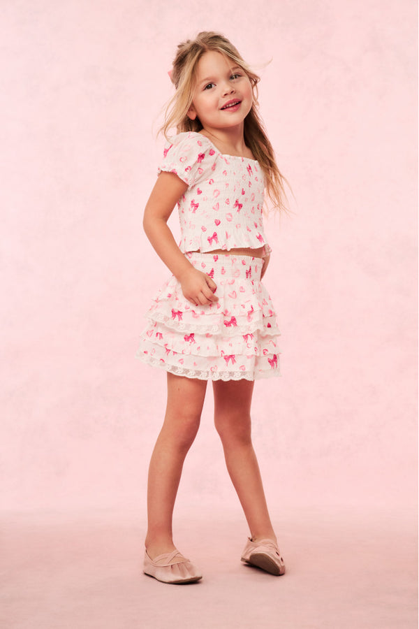 loveshackfancy Girls Billie Bow & Kiss Print Ruffle Skirt