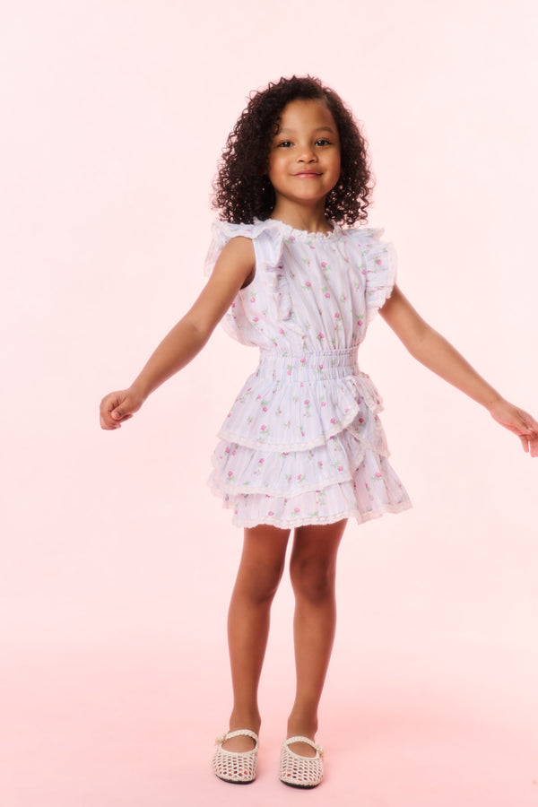 Loveshackfancy Girls Decker Cotton Floral Striped Dress