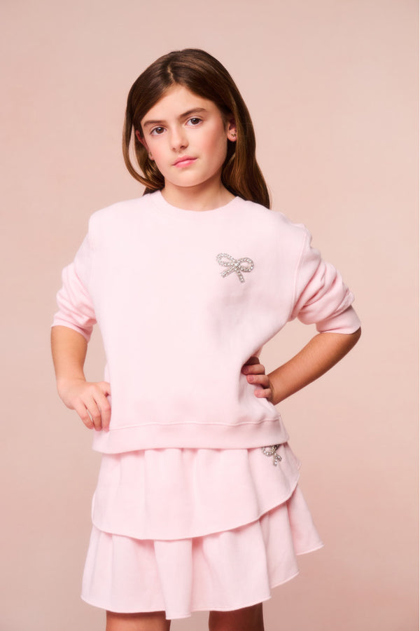 Loveshackfancy Girls Lumi Crystal Bow Fleece Pullover