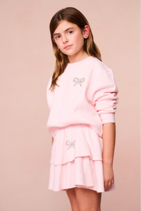 Loveshackfancy Girls Lumi Crystal Bow Fleece Pullover