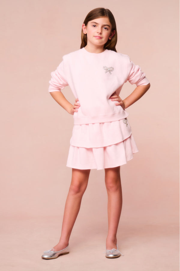 loveshackfancy Girls Lumi Crystal Bow Fleece Pullover