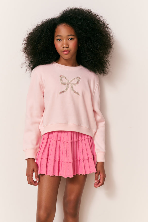 loveshackfancy Girls Lumi Embellished Bow Fleece Pullover