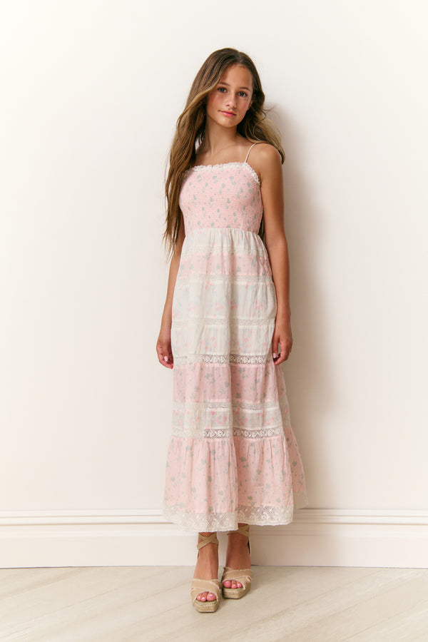 loveshackfancy Girls Melander Mixed Print Maxi Dress