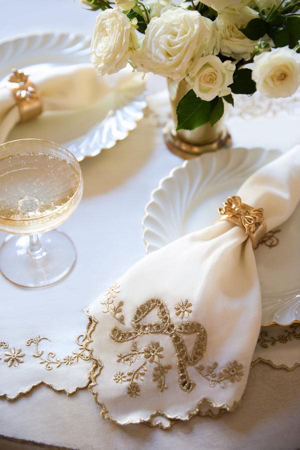 Loveshackfancy Heirloom Gold Bow Napkin Ring Set - Set Of 4
