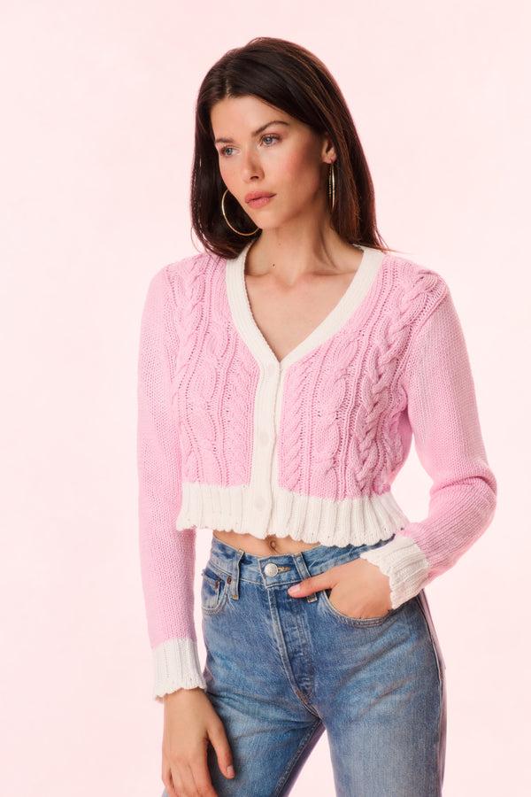 Loveshackfancy Hyacinth Cropped Cable Knit Cardigan
