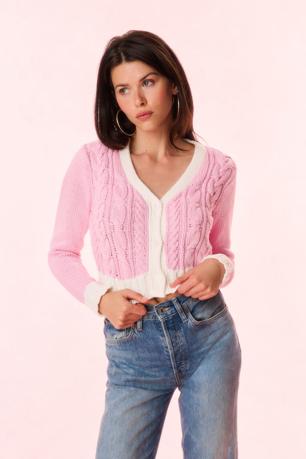 loveshackfancy Hyacinth Cropped Cable Knit Cardigan