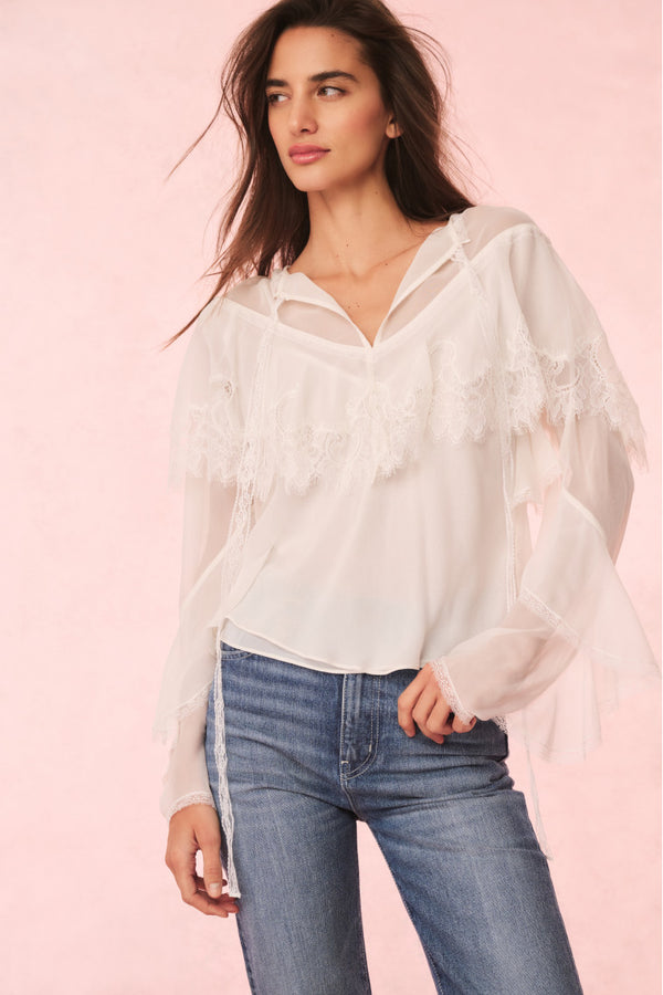 Loveshackfancy Afton Silk Lace Blouse