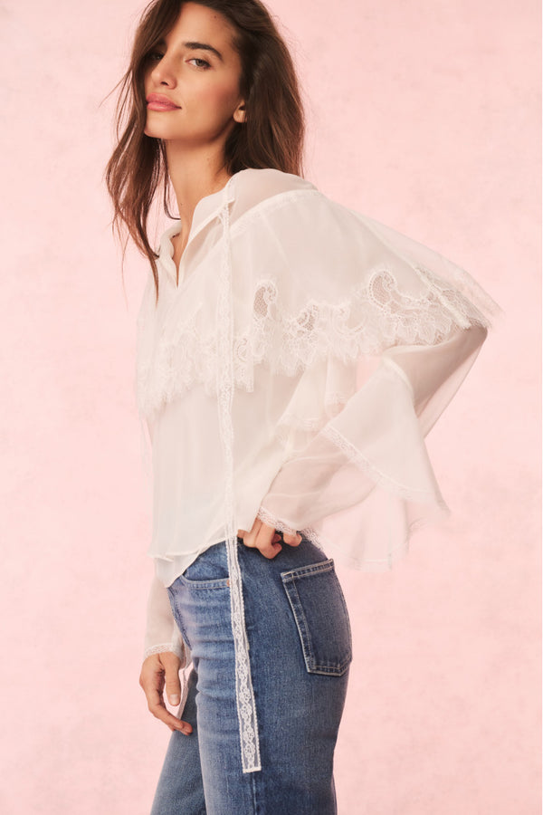 Loveshackfancy Afton Silk Lace Blouse