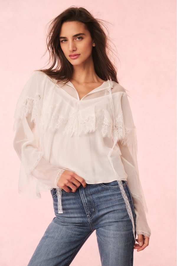 loveshackfancy Afton Silk Lace Blouse