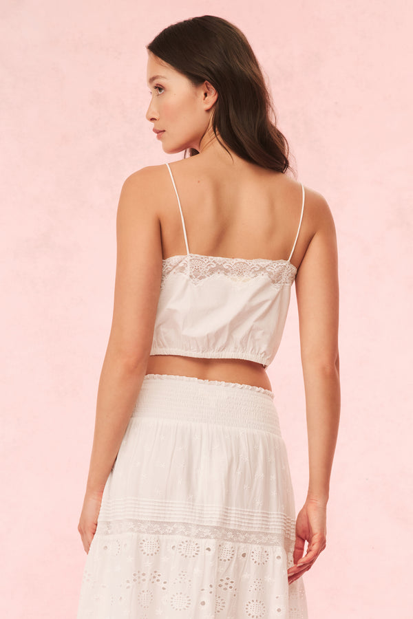 Loveshackfancy Aliaya Cropped Lace Bow Top