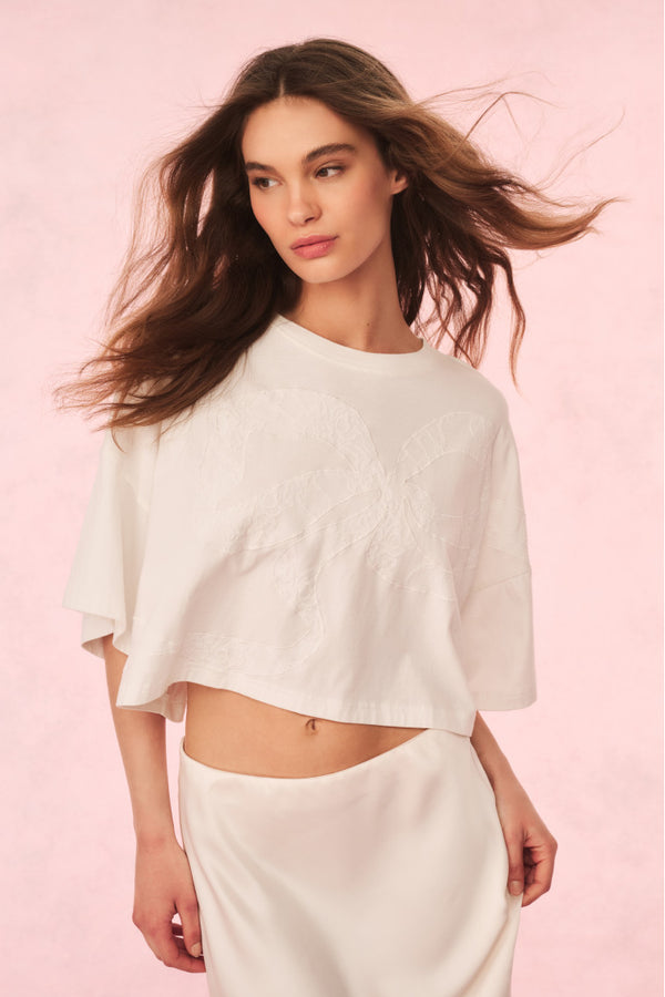 Loveshackfancy Angelle Cotton Bow Tee