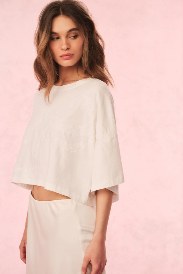 Loveshackfancy Angelle Cotton Bow Tee