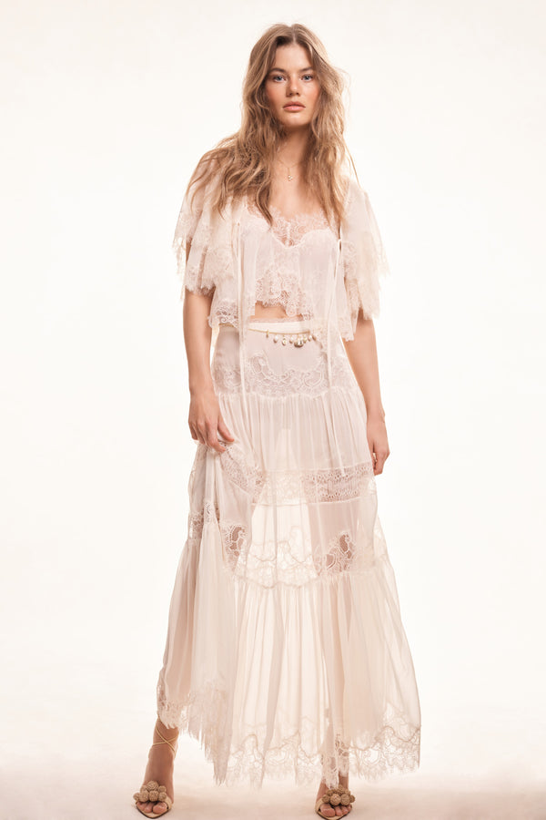Loveshackfancy Aureline Silk Lace Maxi Skirt